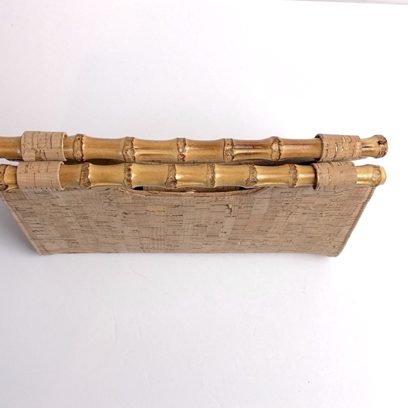 Alessia Bianchi Gold Cork Clutch Purse With Bamboo Handle - Picture 5 of 8